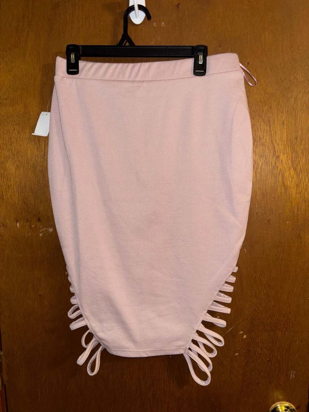Womens High Rise Asymmetrical Bodycon Denim Pencil Skirt Pink